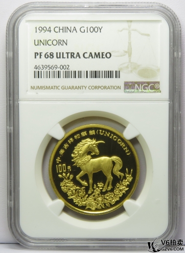 Lot95-156: NGC-PF68-1994年麒麟送子1盎司金幣 無(wú)盒證